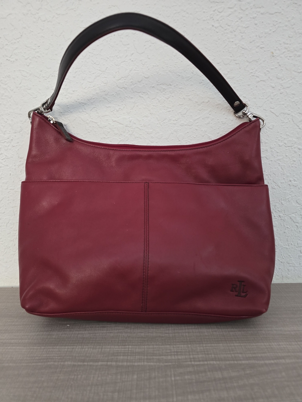 Lauren Ralph Lauren Red Leather Hobo Shoulder Bag Handbag RLL Logo Slouchy